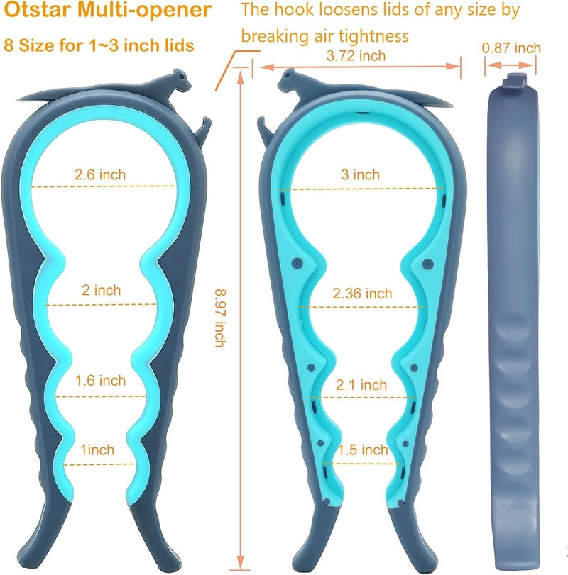 Otstar 6-in-1 Jar Opener & Bottle Opener Set for Weak Hands - Multi-Function Kitchen Opener Tool for Seniors with Arthritis, Elderly - Includes Jar Lid Gripper Pad, Corkscrew Opener - Image 2